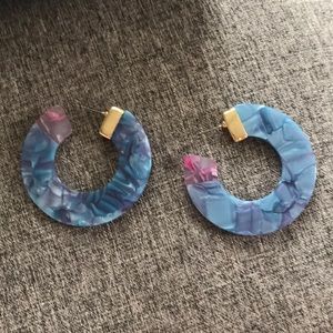 Blue Acetate Statement Hoop Earrings